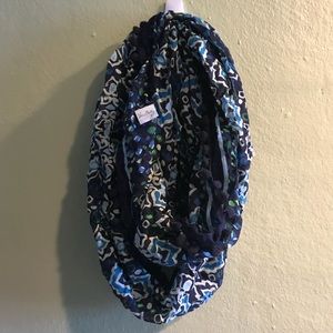 Vera Bradley Infinity Scarf Ink Blue Pom-poms